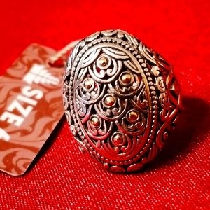 925 STERLING SILVER 18KT GOLD ACCENTS BALI RING